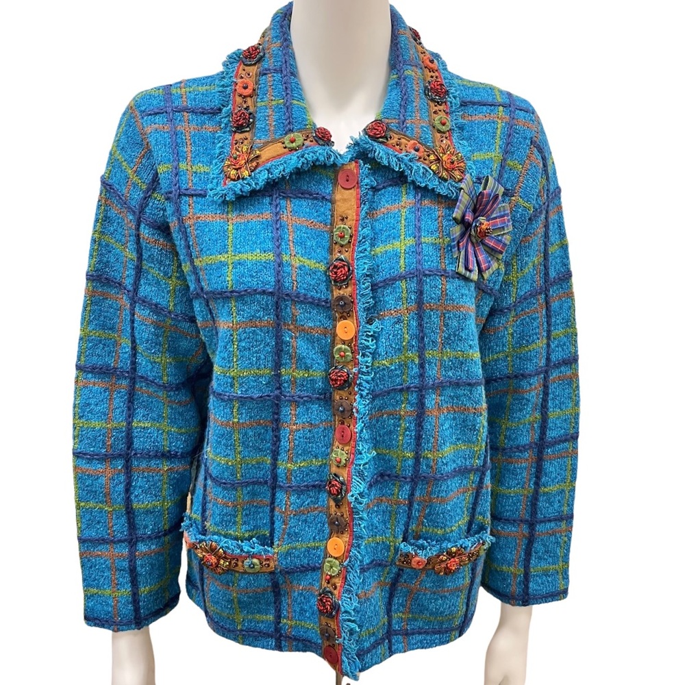 Vintage Design Options by Phillip & Jane Multicolor Knit Beaded Bohemian Jacket